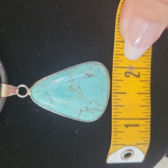 Turquoise Navajo Native pendant necklace on black leather silver hardware. - Picture 8 of 16